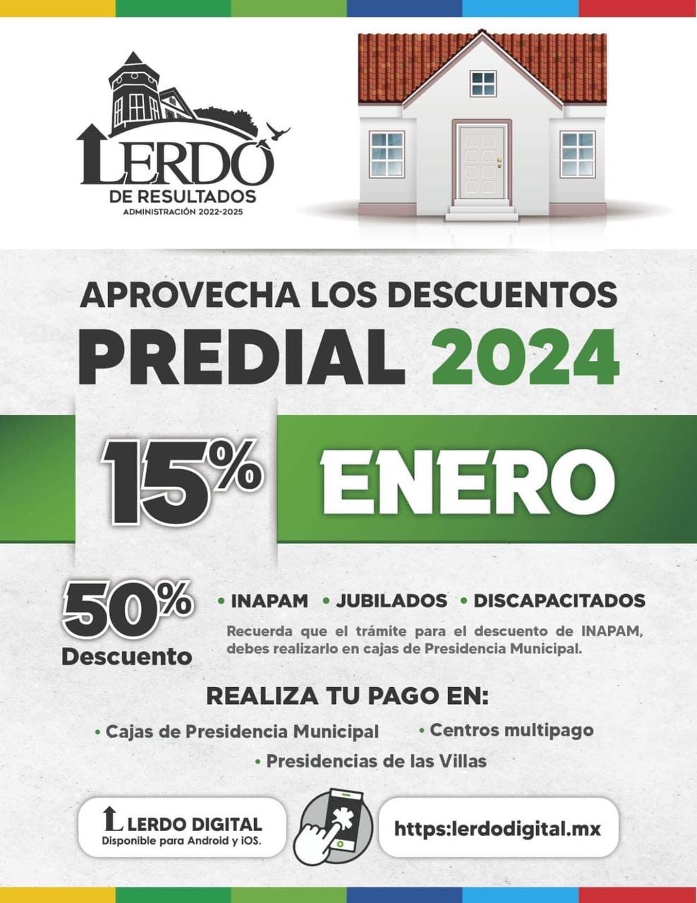 EN ENERO, LERDO APLICARÁ EL 15% EN DESCUENTO&nbsp;PREDIAL